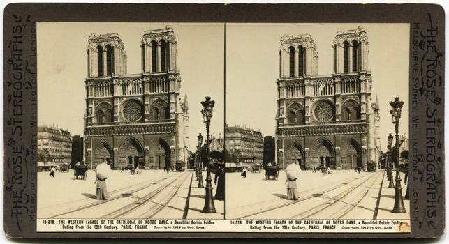 15,318	The western façade of the Cathedral of Notre Dame, a beautiful Gothic Edifice Dating from the 13the century. Paris, France