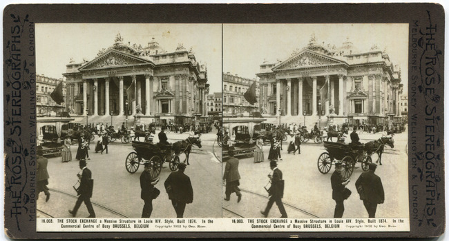 16,003	The Stock Exchange, a massive structure in Louis XIV style. Built 1874. In the busy commercial centre of Brussels, Belgium