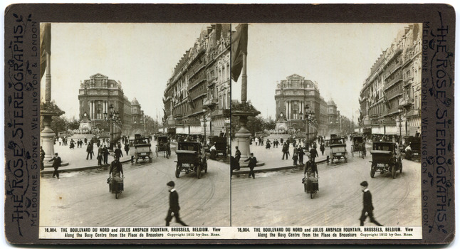 16,004	The Boulevard Du Nord and Jules Anspach Fountain, Belgium. View along the busy Centre from the Place de Brouckere