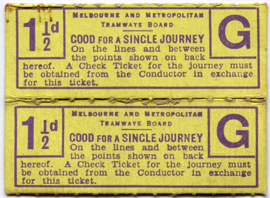 Melbourne and Metropolitan Tramways Board - Single Journey Ticket - side 1