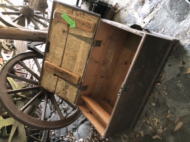 Functional object - Travel Trunk, c 1851 wood, brass lock and hinges and Guernsey Newspaper 1851, c1851