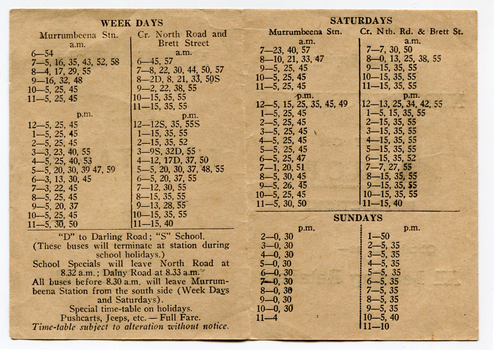 Murrumbeena Bus Time Table - inside