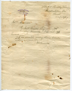 Prescription from Moorabbin Pharmacy, John Wilson, Cheltenham dated 22 October 1917.