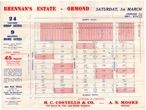 Brennan's Estate, Ormond, Victoria Second Auction 1 March 1924 -  Side 1