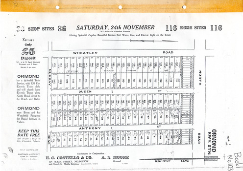 Ormond Park Estate, Ormond - 1st Auction  14 November 1923