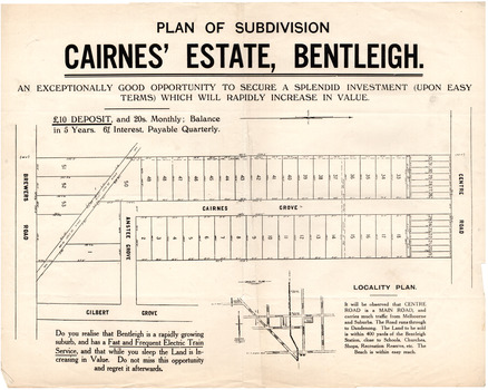 Plan of subdivision of Cairne's Estate, Bentleigh