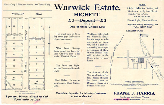 Warwick Estate Highett, Sale of house blocks