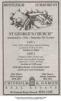 Advertisement for Sale of St Georges Church 1996