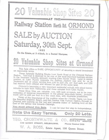 Advertisement for shop sites on North Road at the Ormond Station.