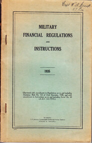 Book, L.F. Johnston Commonwealth Government Printer, Military Financial Regulations and Instructions, Early 20th Century