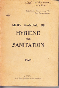 Book, Army Manual of Hygiene and Sanitation 1934, Early 20th Century