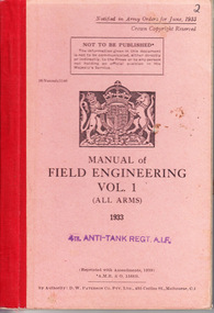 Book, D.W. Paterson Co. Pty. Ltd, Manual of Field Engineering Vol.I (All Arms) 1933, Early 20th Century