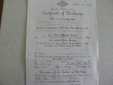 Certificate of Discharge 6251 Pte George Diwell and Leave or Duty Ration Book, No makers mark, Early 20th Century