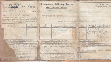 AMF Driving Licence VX130386 Spr W M Hammond, Mid 20th Century