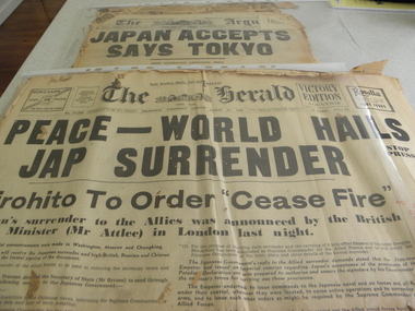 News Papers, The Herald and The Argus, 15 August 1945