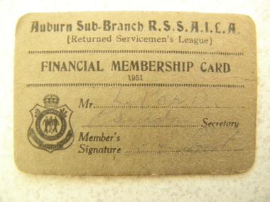 Membership Card Auburn Sub Branch