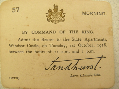 Invitation to Windsor Castle, 1918