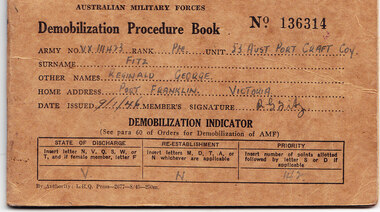 Documents - VX111423 Pte R G Fitz, Mid 20 Century