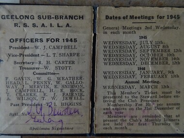 Card - Membership Card Geelong RSL 1945