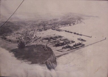 Drawing - Drawing - artist's impression, Robert W. Hill, (untitled - Portland Harbour), n.d