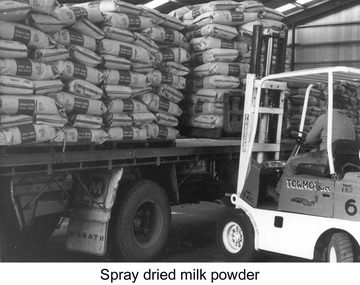 Photograph - Photograph - bagged milk powder being unloaded, n.d