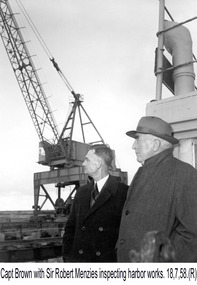 Photograph - Photograph - Prime Minister Sir Robert Menzies inspecting Harbour works, 18th July 1958, 1958