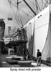 Photograph - Photograph - unloading bagged goods loaded onto ship with crane, n.d