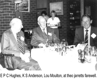 Photograph - Photograph - Eric Hughes, KS Anderson and Lou Moulton at Theo Jarrett's farewell dinner, n.d