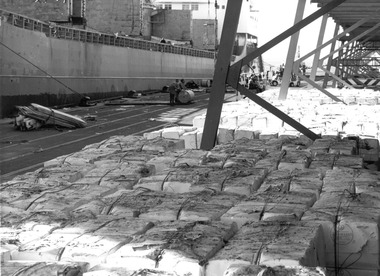 Photograph - Photograph - View of packaged timber product prepared for loading onto ship, 12/05/1976