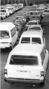 Photograph - Photograph - Cars prepared for shipping, n.d
