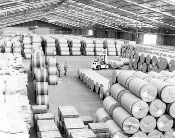 Photograph - Photograph - View of packaged timber products stored in a storage shed, n.d