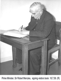 Photograph - Photograph - Prime Minister Robert Menzies Signing Visitor's Book, 18 July 1958, 1958