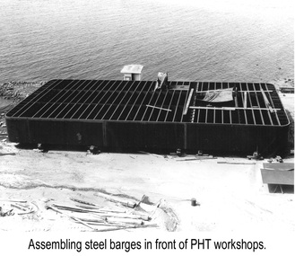 Photograph - Photograph - Assembling Steel Barges in Front of PHT Workshops, n.d