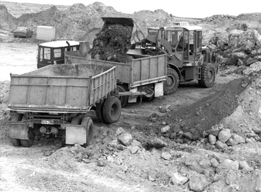 Photograph - Photograph - earth moving equipment in quarry, c. 1963