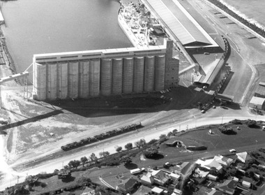 Photograph - Photograph - ariel view of grain silo construction, Portland, 1970