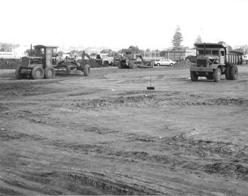 Photograph - Photograph - trucks at construction site, Portland, c. 1970