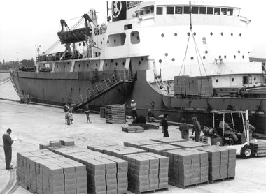 Photograph - Photograph - frozen food loaded onto ship, n.d