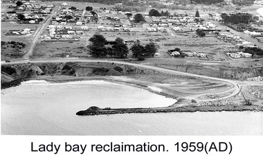Photograph - Photograph - Lady Bay Reclamation: Aerial view looking West showing dumping of quarry overburden, 1959