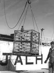 Photograph - Photograph - frozen goods loaded onto ship, n.d