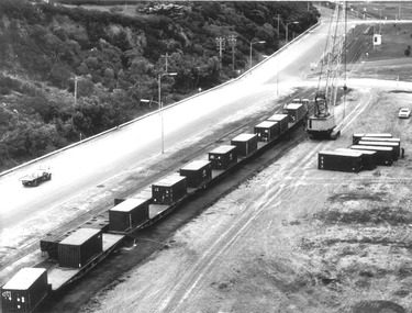 Photograph - Photograph - containers on cargo train, 1980s