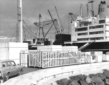 Photograph - Photograph - cranes loading containers onto a ship, 1980s