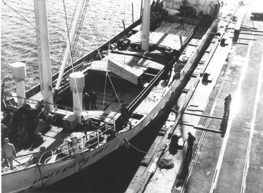 Photograph - Photograph - Loading planks into hold of 'United Glory', n.d