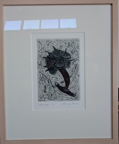 Artwork, other - Dry Point Etching - Black and white seed pod, 'Hepod', 2010