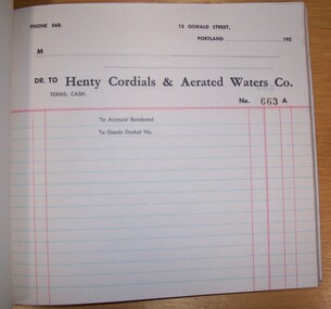 Administrative record - Receipt Book - "Henty Cordials & Aerated Water Co. Receipt Book", c. 1950