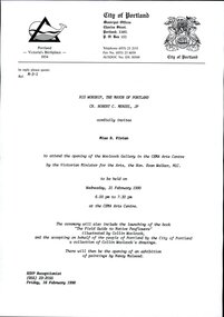 Document - Invitation - Mayor of Portland to Betty Vivian, opening of the Woolcock Gallery, CEMA Arts Centre, Feb-90