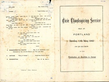 Programme - Programme - Civic Thanksgiving Service 1945, May-45