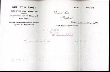 Financial record - Account Rendered and Envelope, 30/09/1935