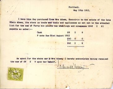 Financial record - Receipt - Estate of Edwin Adams, 18/05/1912