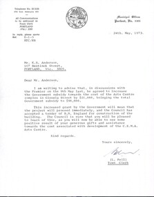 Letter - Letter to K. S. Anderson from Portland Town Clerk, 1973, L. Fell, 24/05/1973