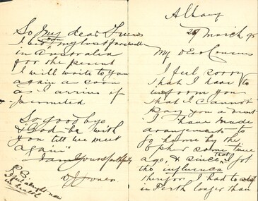 Letter - Letter - from J. Jones, Albany, to his Cousins, 29 March 1895, 1895